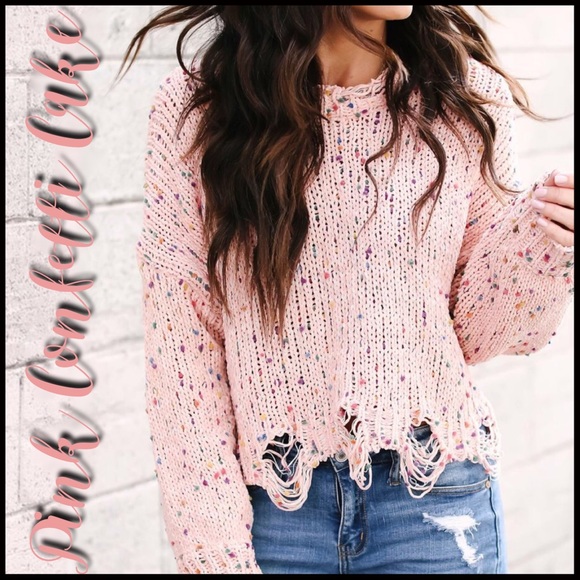 Boutique Sweaters - Confetti Cake Distressed Sweater